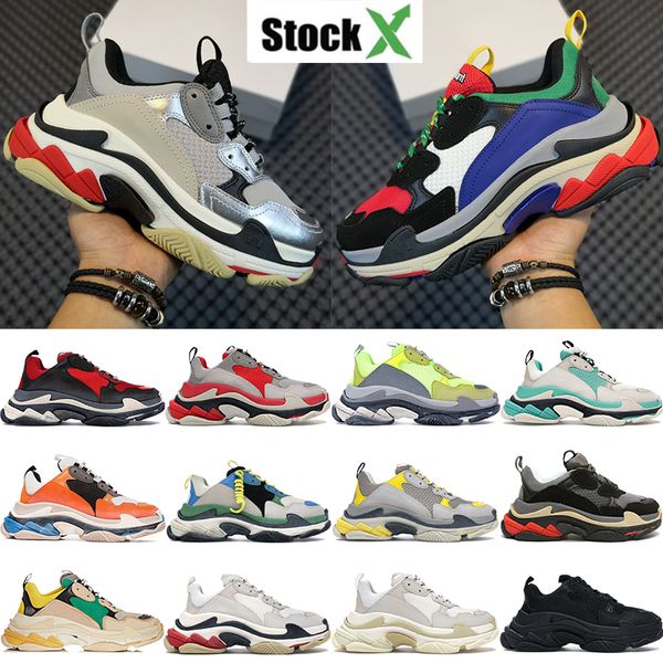 

new version paris triple-s casual shoes men womens silver red grey triple black white multi color neon yellow platform mens dad sneakers
