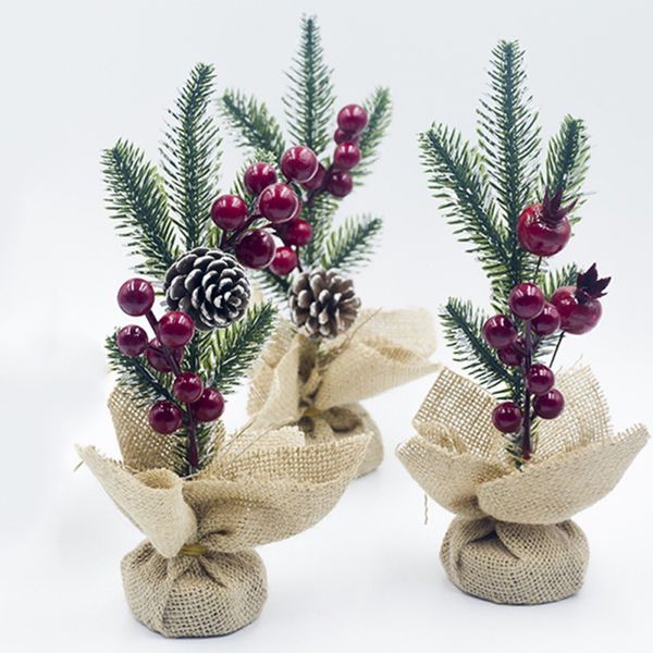 

1pc christmas tree pine branch red pine cones deskdecoration festival party supplies