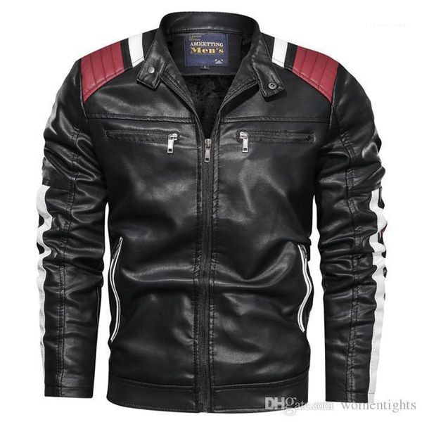 

slim fit stand collar splice long sleeve winter homme coat mens designer casual pu leather jacket, Black