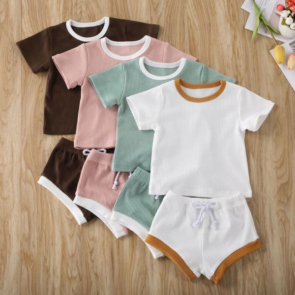 

summer newborn baby girl boy clothes tracksuit o neck short sleeve t-shirt+shorts solid cotton costume 2pcs outfits 2020, White