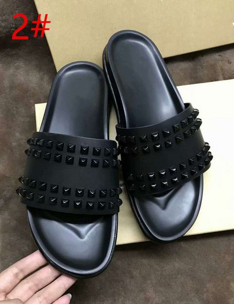 

donna studded red bottom slippers designer willow nails soft bottom rubber slippers men rivet spikes flat slipperssales new, Black