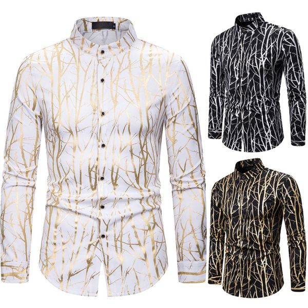 

button down shirts men's long sleeve printed stitching shirt casual shirt blouse s-2xl streetwear camisa de los hombres#3, White;black