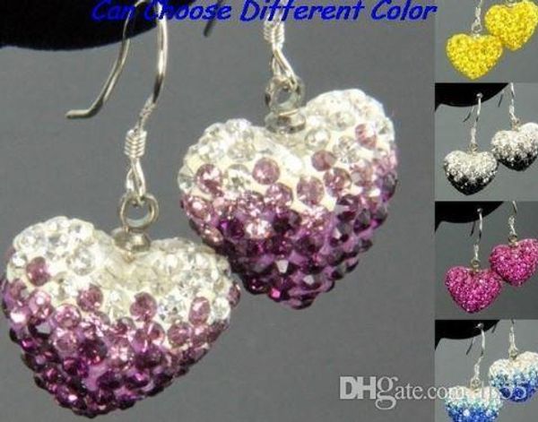 

wedding mircro pave disco mix colors beads clay heart gradual change drop dangle crystall crystal earrings stud c8552 w62, Silver