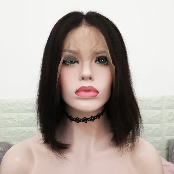 

13*4 front lace wigs bob wig natural black color 150% density 10 12 14 inch