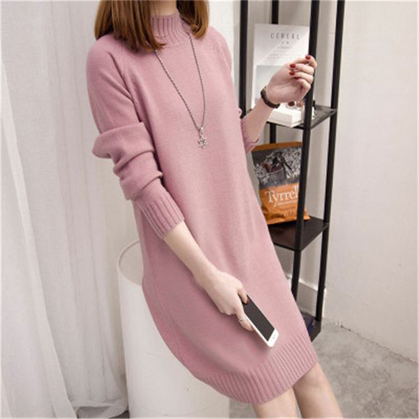 

2019 women sweater and pullover autumn winter pullover warm female pink half-high collar elastic long sleeved knit, White;black