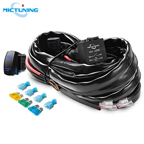

mictuning 12gauge led light bar wiring harness kit 2 lead w/ 60amp relay fuse rocker switch for auto offroad led work lamps