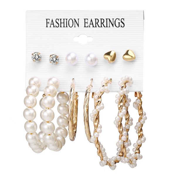 

korea fashion large pearl big round circle hoop earrings women vintage gold silver woman hoop earring set jewelry 2020 new, Golden;silver