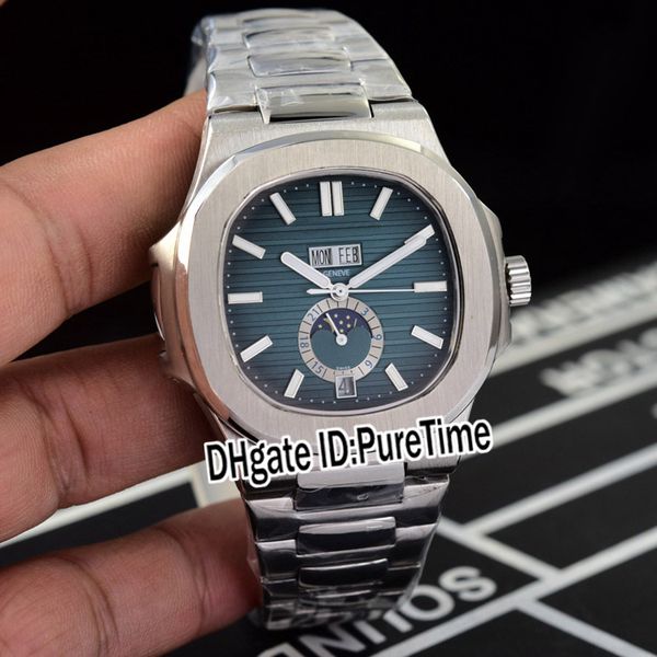 

new nautilus annual calendar moonphase 5726/1a-014 automatic mens watch blue texture dial stick markers stainless steel bracelet puretime b2, Slivery;brown