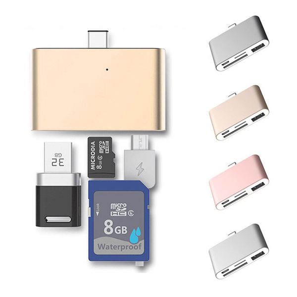 

USB Hubs Type C to USB 4 in 1 Card Reader Adapter OTG SD TF Card to Micro USB 3.1