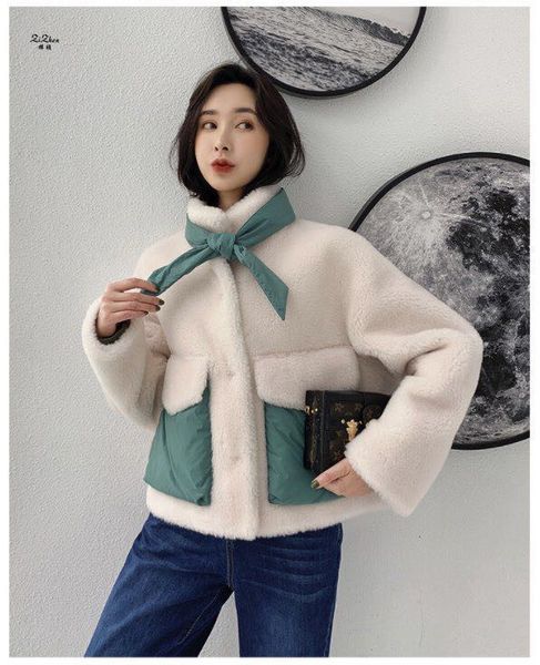 

zizhen spring autumn new woman compound skin and fur real sheep fur coat with pockets jacket shorts 190606-5,59304, Black;brown