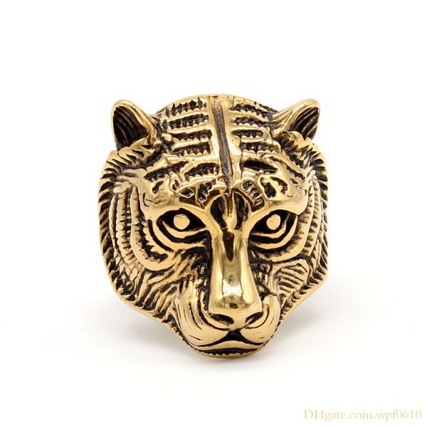 

hip hop punk style cool tiger king head design stainless steel finger jewelry rings amulet for men, Silver