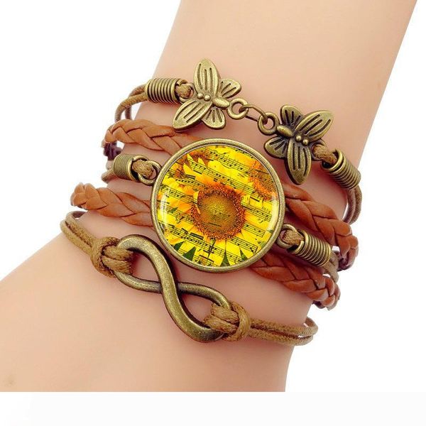 

подсолнечное время браслет многоэтажное ручное плетение стеклянная рука украшает браслет, Golden;silver