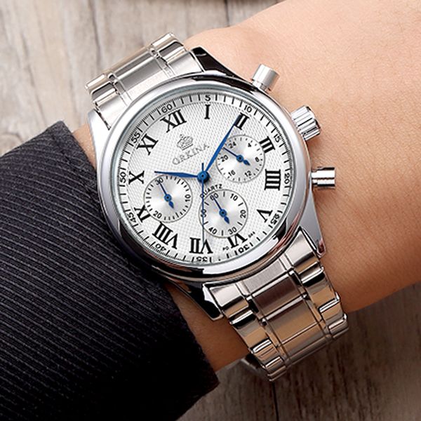 

new luxury mens watches sports chronograph men's watch analog quartz watch men full steel wrist watches clock relogio masculino, Slivery;brown