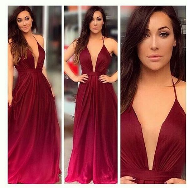 

deep v-neck chiffon long a-line prom dresses with belt plus size custom made burgundy evening gowns party dress for women, Black