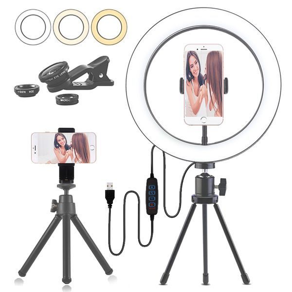 

orsda led ring light 10 inch pgraphy dimming video live youtube 3500-5500k usb plug selfie ring light mobile phone bracket