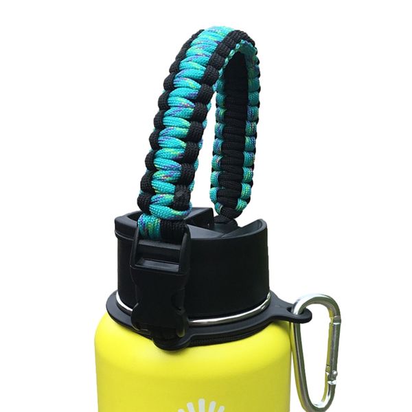 

1 pc water bottle strap handle ring holder buckled braided paracord kettle carrier lanyard cord rope with compass