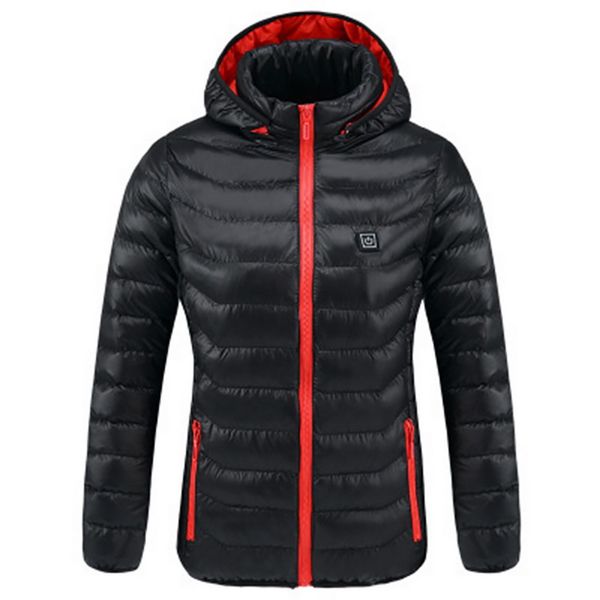 

dihope 2020 new men and women warm hooded jacket smart usb heating cotton coat solid color fashion heating cotton clothing, Black