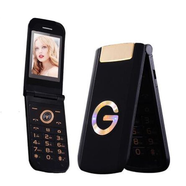 Luxury Flip Schermo da 2,4 pollici Telefoni cellulari Corpo in metallo Dual SIM Card MP3 FM Gold Phone Grande tastiera lettera Cellulare mobile di design di moda