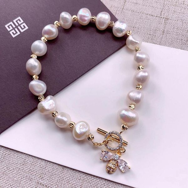 

seven girl baroque freshwater pearl bracelets for women charm real white pearl bracelet girl gift fashion pearls jewelry, Black