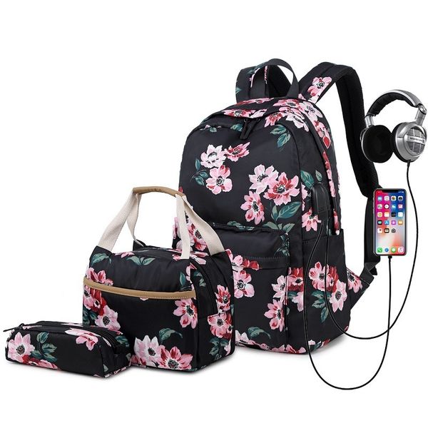 

teens school backpack set girls women school bags lightweight waterproof nylon travel floral kids bookbags casual daypack y200706
