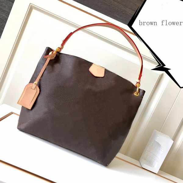 

genuine leather graceful gm mm size handbags purses brown flower brown checker white checker tote clutch shopping bag shoulder bags