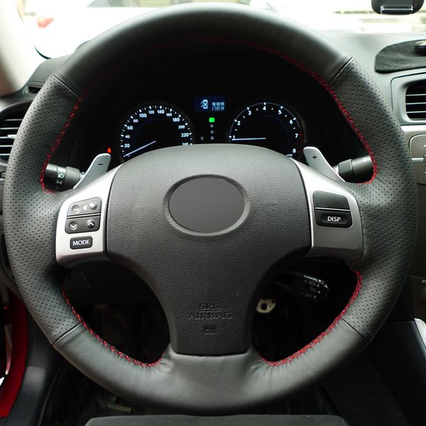 

black artificial leather hand- stitched car steering wheel cover for lexus is250