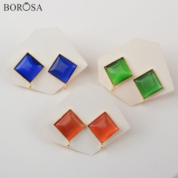 

borosa новый 17мм ромбическая природный камень серьги с подвески красочные gems камнями stud для серьги womem ювелирных изделий wx1389, Golden;silver