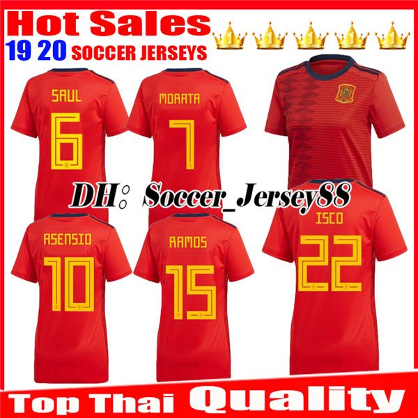 

women 2019 2020 spain espana morata girl lady soccer jersey a.iniesta fabregas ramos diego costa silva isco 19 20 home jerseys football, Black;yellow