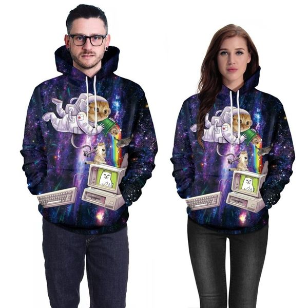 

sweolso outer space cat star and tooling cat star 3d digital printing hooded sweatshirts long sleeve hoodie sweatshirt pullover, Black
