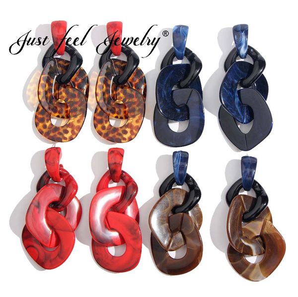 

just feel 2018 acrylic long dangle earrings for women korean fashion geometric colorful resin chain drop earring vintage jewelry, Silver