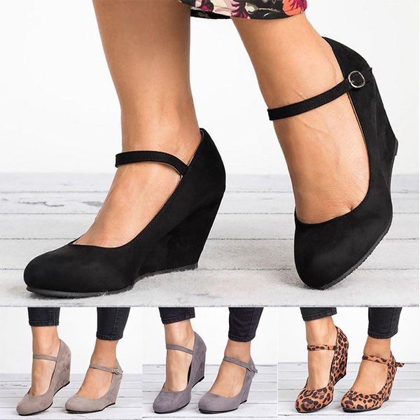 

2020 summer women's wedge shoes ladies suede ankle strap casual high heels woman platform female fashion comfort pumps, Black