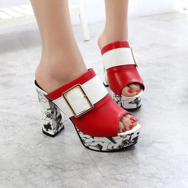 

2019 style slippers women platform buckles sandals women high-heeled slipper thick heel summer slipper women shoes cs2, Black