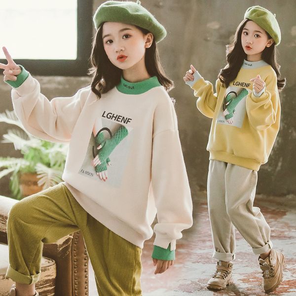 

teenage girls winter sweatshirt kids hoodies fleece thick print girls clothes sport sweater children costume outfits 10 y, Black
