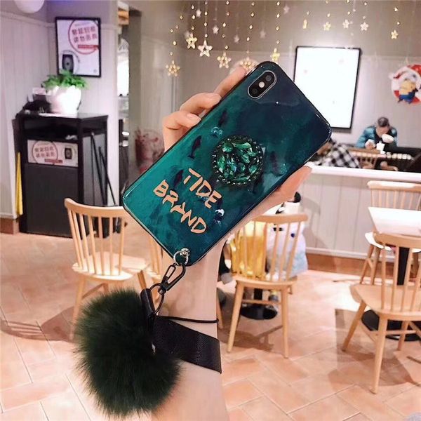

2019 new arrivals for iphone 8 plus mobile stand case fur ball designer phone case girl style tide brand case