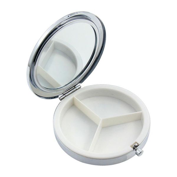

7cm metal round pill boxes holder 3 compartment medicine case container small hearth makeup storage organizer