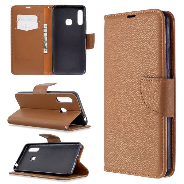 

откидная крышка стенд wallet для samsung galaxy a51 / a71 / a70e case pure color личи шаблон pu кожа случаи мобильного телефона