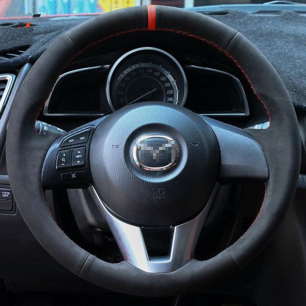 

for mazda cx-5 cx-3 mazda 3 customized steering wheel cover black suede leather