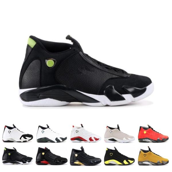 

new men basketball shoes 14 14s reverse gold red candy cane last sblack toe desert sand thunder dmp suede sports sneakers