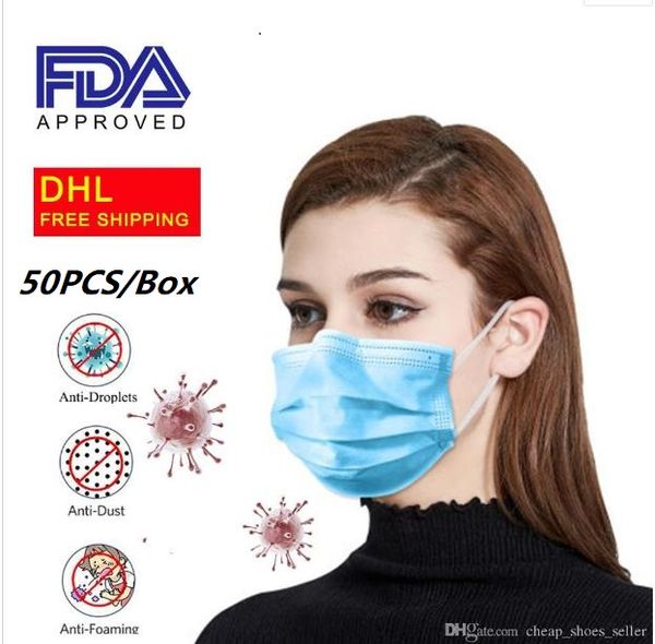 

50шт/коробка одноразовые маски оптом маски трехслойные пеногасителя расплава взорван ткань маска адул мягкий дышащий открытый часть