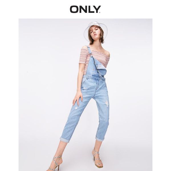 

только женщины в 100% хлопке малоэтажного изношенного край crop denim комбинезоны | 11917l503, Blue
