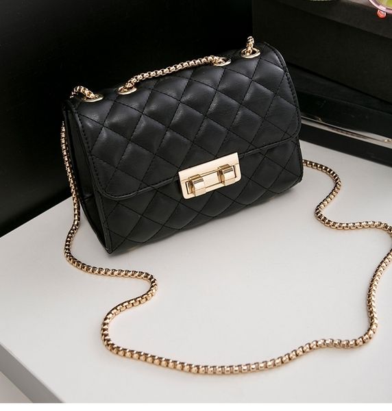 

genuine leather diamond lattice chain package buckle lock luxury bag woman 2019 tide brand small real all-match single shoulder package