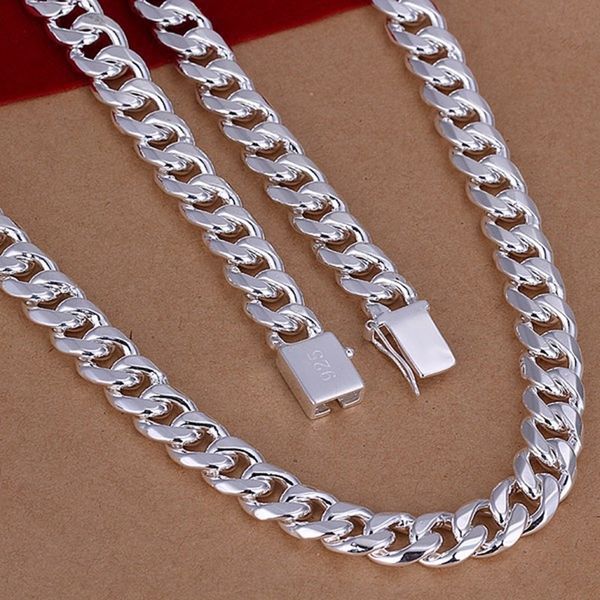 

omhxzj wholesale european man party wedding gift wide silver color alloy precious metal 925 sign logo chain necklace na187