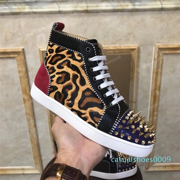 

new luxury designer sneakers men women casual shoes party dress high-cut studded spikes platforms red bottom trainers shoes sneaker w105 c09, Black