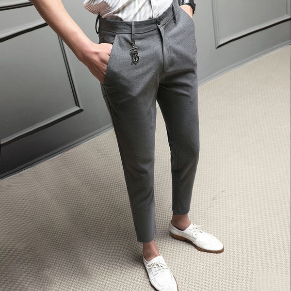 

casual business suit pants mens suit trousers male 3 colors streetwear nine pants slim fit mens trousers pantalon homme costume, Black