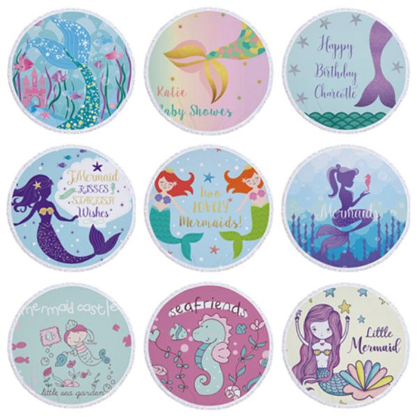

pattern printed round mermaid beach towel with tassels summer picnic children blanket travel outdoor beach blanket t2i5195