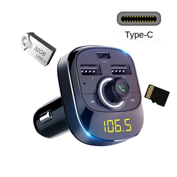 

12v-24v car mp3 audio player bluetooth fm transmitter handstype-c quick charger tf usb drive music play