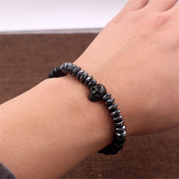 

linql hematite bracelets skull skull titanium steel bracelet rope bracelets bracelets jewelry, bijoux natural stone men halloween kka2645, Black