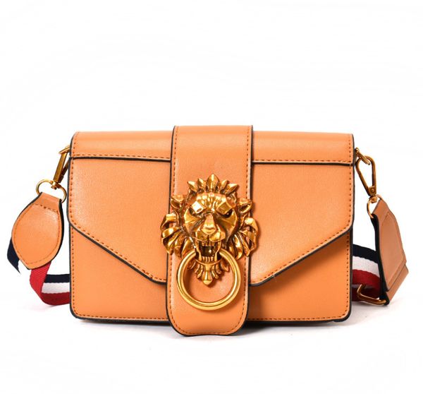 

designer handbags purses broad shoulder strap lady bag stylish metal lion head decorated cross body small square bag women bags