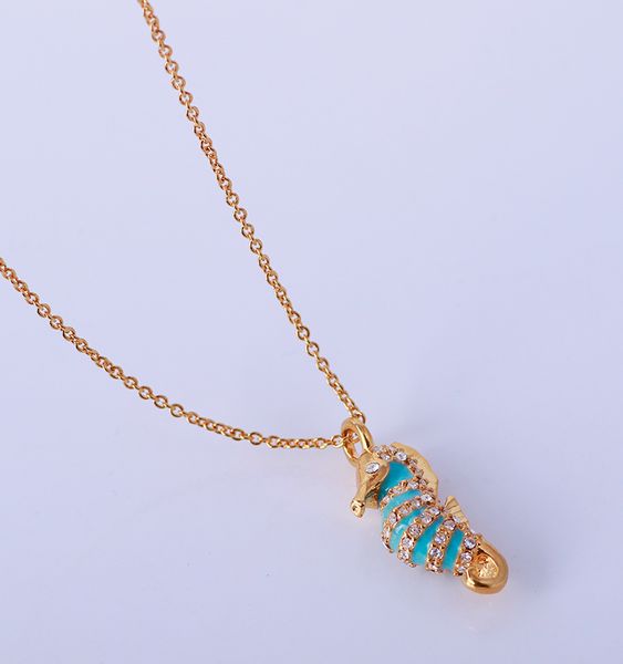 

personalized marine creature exquisite three-dimensional small seahorse inlaid with zircon necklace, Silver