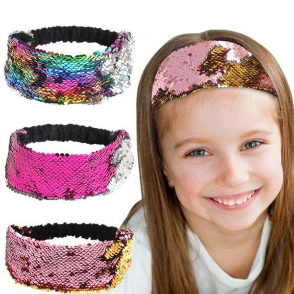 

3 colors reversible sequins headbands double colors mermaid head strap women girls fashion hairpins glitter hair accessories, Slivery;white